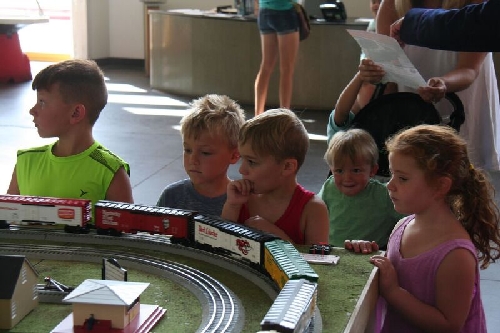  Children watch as the model train layout comes to life at the Long Island Childrens Museum with Lionel Club Ambassador Nassau Lionel Operating Engineers