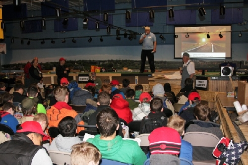 Engineer Brian presents Operation Lifesaver with CLRC Ambassadors to Lionel and Boy Scouts of America working on Railroading Merit Badge