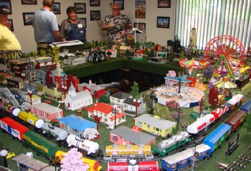 Expanded view of the 14 feet by 12 feet layout of member Genes Railroad Junction from visit by San Joaquin Toy Train Operators Lionel Club Ambassador