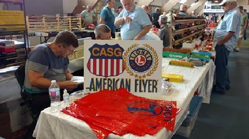Chicagoland Association of S Gaugers display at the The Great Midwest Train Show in June 2016 June 5 2016 CLUB AMBASSADORS TO LIONEL CASG sets up at the The Great Midwest Train Show in June 2016