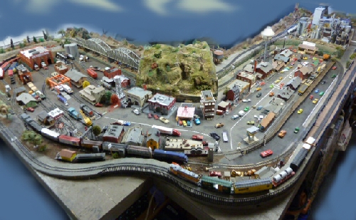 View of member Marty Gordons 13 by 8 HO train layout from visit by San Joaquin Toy Train Operators Lionel Club Ambassador