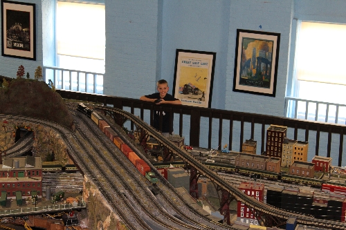 While visiting his grandfather Brandon operates the Norfolk Southern SD70 on the NJ HiRailers Model Railroad Club Lionel Club Ambassadors train layout Brandon operates the Norfolk Southern SD70 at the NJ HiRailers Model Railroad Club Lionel Club Ambassador wihile visitng his grandfather