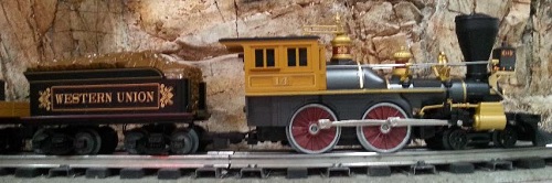 A view of The Western Union Telegraph locomotive from 6-81264 from the side in the product review by The Toy Train Operating Society Silver State Division Lionel Club Ambassador A side view of The Western Union Telegraph locomotive from 6-81264 described in the product review by The Toy Train Operating Society Silver State Division Lionel Club Ambassador