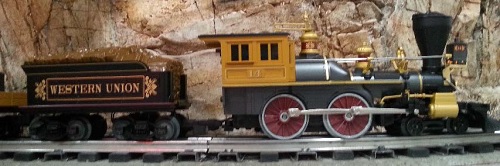 A side view of The Western Union Telegraph locomotive from 6-81264 described in the product review by The Toy Train Operating Society  Silver State Division Lionel Club Ambassador