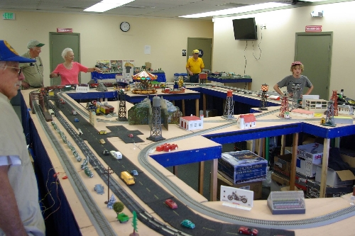 Image at the Golden State Model Railroad Museum in Richmond CA on July 23-24 and July 30-31 shows an overview of the modular layout set up by the GGAF Club CLUB AMBASSADORS TO LIONEL