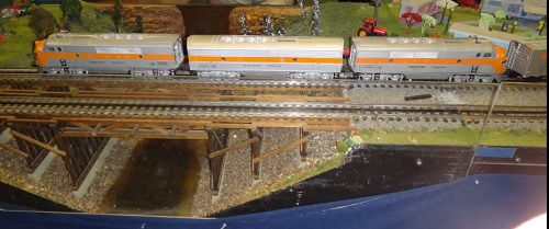The QCHR Lionel Club Ambassador show the Western Pacific F3 locomotives with B Unit on the layout for their product review The Western Pacific F3 Locomotives with B Unit described by the Queen City Hi-Railers Lionel Club Ambassador in their product review