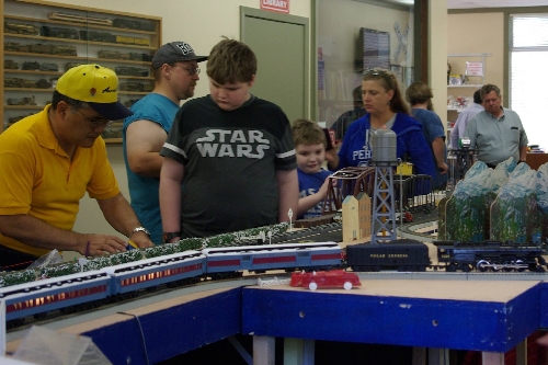 The Golden Gate American Flyer Club Lionel Ambassador shows off The Polar Express on the modular layout at the Golden State Model Railroad Museum in Richmond CA July 23-24 and July 30-31 Image at the Golden State Model Railroad Museum in Richmond CA on July 23-24 and July 30-31 with The Polar Express funning on the modular layout set up by the GGAF Club CLUB AMBASSADORS TO LIONEL