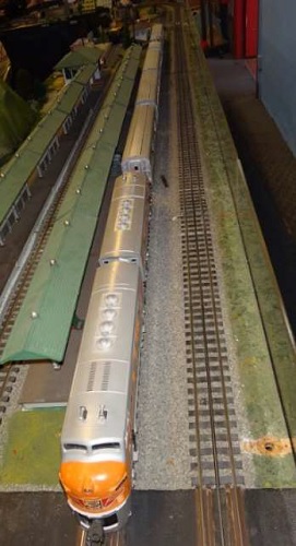 The Queen City Hi-Railers Lionel Club Ambassador show the Western Pacific F3 locomotives pulling passenger cars on the layout for their product review The Western Pacific F3 Locomotives pulling passenger cars as described by the QCHR Lionel Club Ambassador in their product review