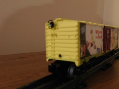 Angle view of the Winnie the Pooh 50th Anniversary Boxcar 6-82913 in the product review by the NLOE a Lionel Club Ambassador