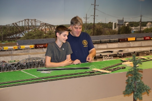 Boy Scouts veiw the progress on the new layout at the CLRC Club Ambassadors to Lionel Open House July 9 2016 Boy Scouts attend the Chicagoland Lionel Railroad Club Lionel Club Ambassador Open House July 9 2016 to veiw the progress on the new layout