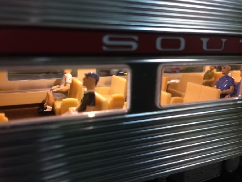 NJ Hi-Railers Review of 6-20005 6-81975 Lionel Ambassador Club Lionel Southern Pacific 18 Passenger Car with Passenger Close Up 1 View of Passenger Close Up from the Lionel Southern Pacific 18 Passenger Car from the New Jersey Hi-Railers Lionel Ambassador Club Review of 6-20005 6-81975