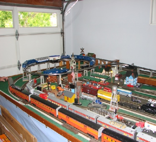 View of the top level of the layout of member Jim Stetson from visit by San Joaquin Toy Train Operators Lionel Club Ambassador San Joaquin Toy Train Operators Lionel Club Ambassador view of the top level of the layout of member Jim Stetson