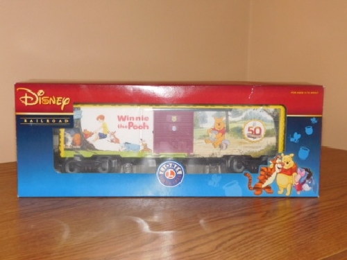 From the product review by Lionel Club Ambassador NLOE the Winnie the Pooh 50th Anniversary Boxcar 6-82913 is shown in Disney decorated packaging by Lionel