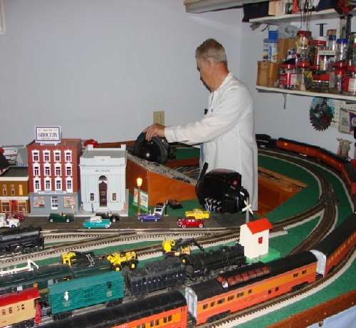 View of the control area of the layout of member Jim Stetson from visit by San Joaquin Toy Train Operators Lionel Club Ambassador